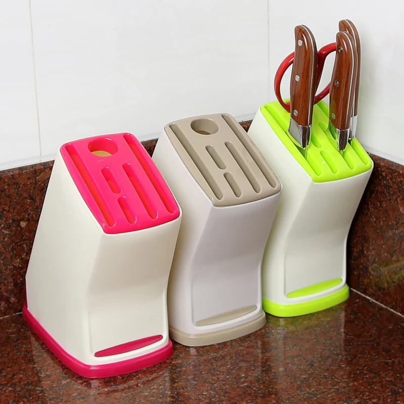 Kitchen Plastic Knife Block Knife Holder with Slots for Scissors and Sharpening Rod