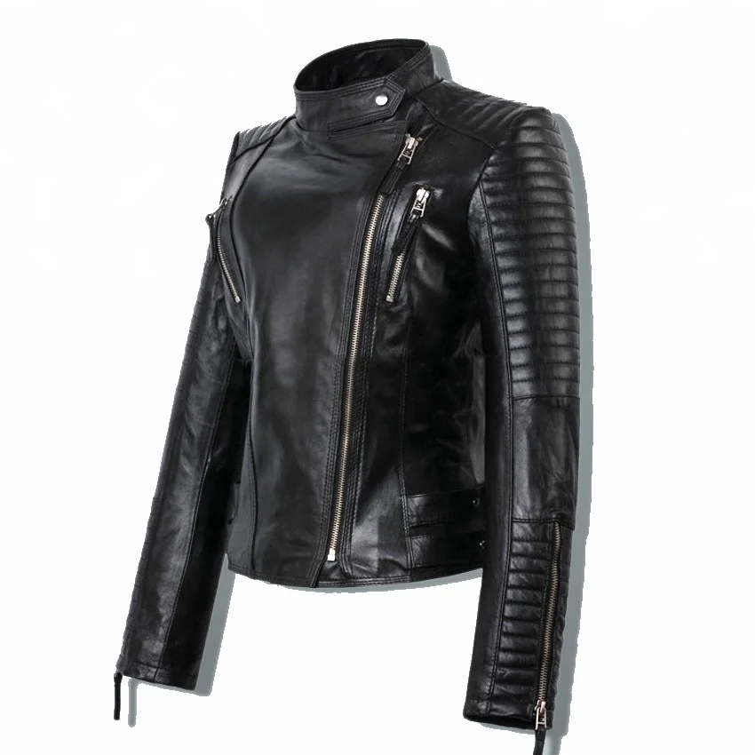 Wholesale Fashion Short Slim Fit Shop Black Synthetic Leather Jacket Women