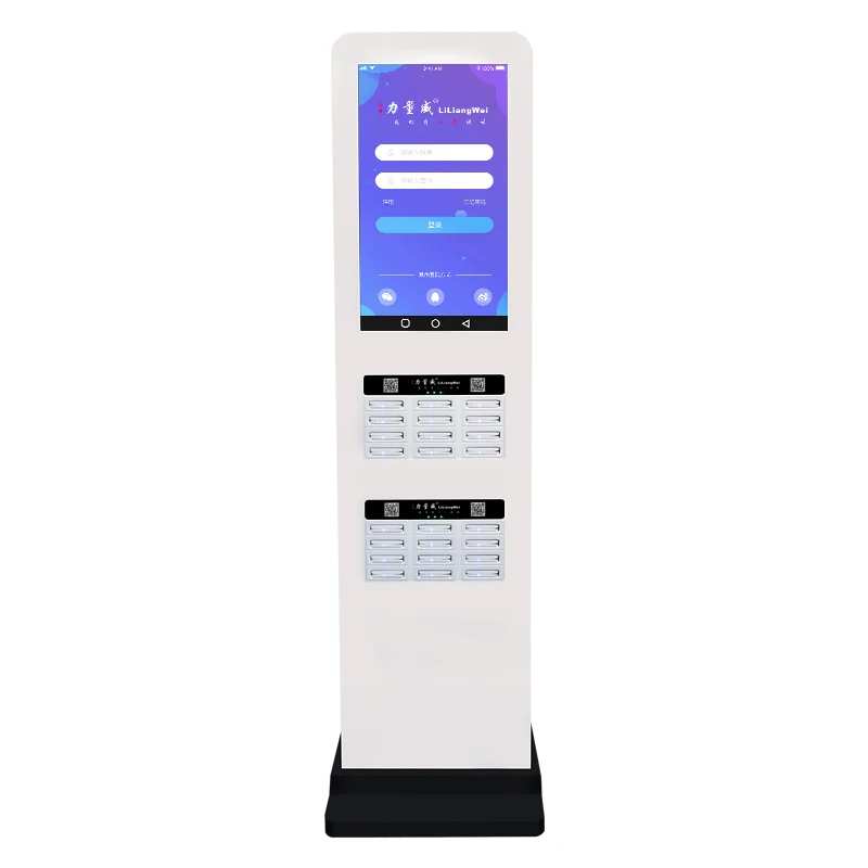 24 слотов для совместного использования Power Bank Прокат торговый автомат, портативные зарядные устройства для зарядки док-станции с 27 дюймов ЖК-экран дисплей