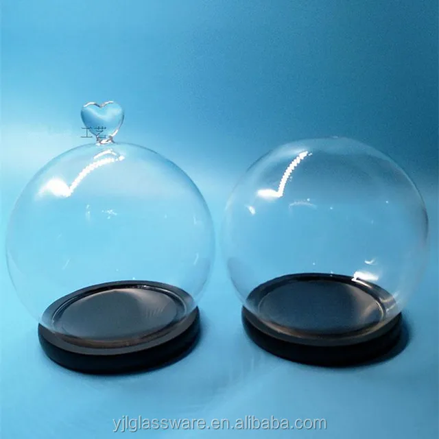 wholesale price decorative flower glass dome with black wooden base glass dome with flowers