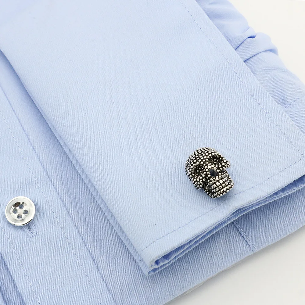 fashion high quality stainless steel engraved blanks big gemstone crystal skull cufflink