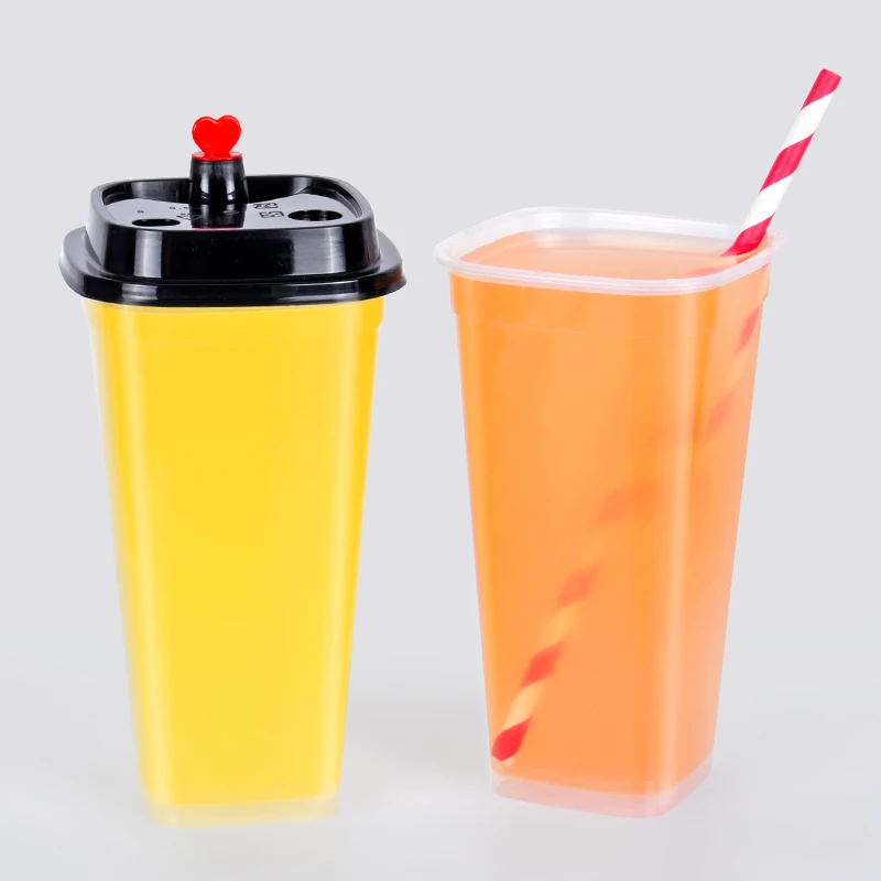 
Square 500ml plastic milkshake PP cup disposable hard boba bubble tea cup pearl milk tea plastic drinking cup 