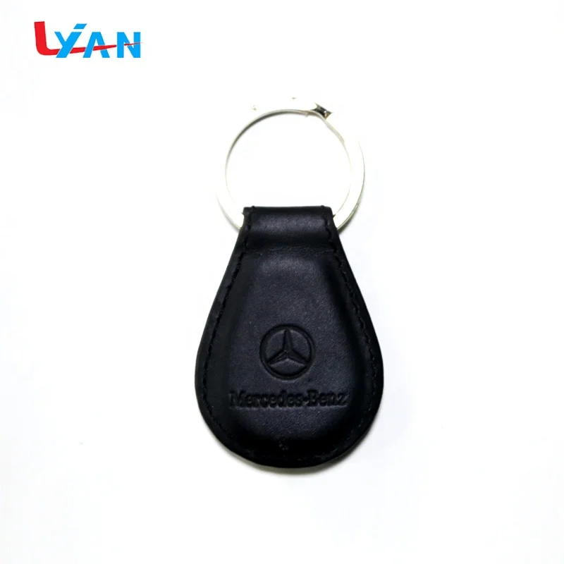 Cheapest Car logo Genuine leather keychains with metal in two parts