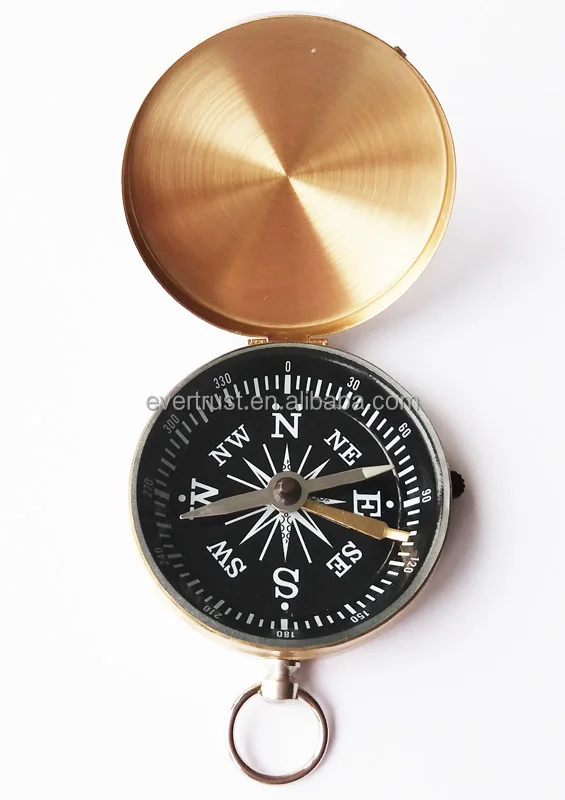 
promotional antique custom gold compass brass compass keychain for hiking 