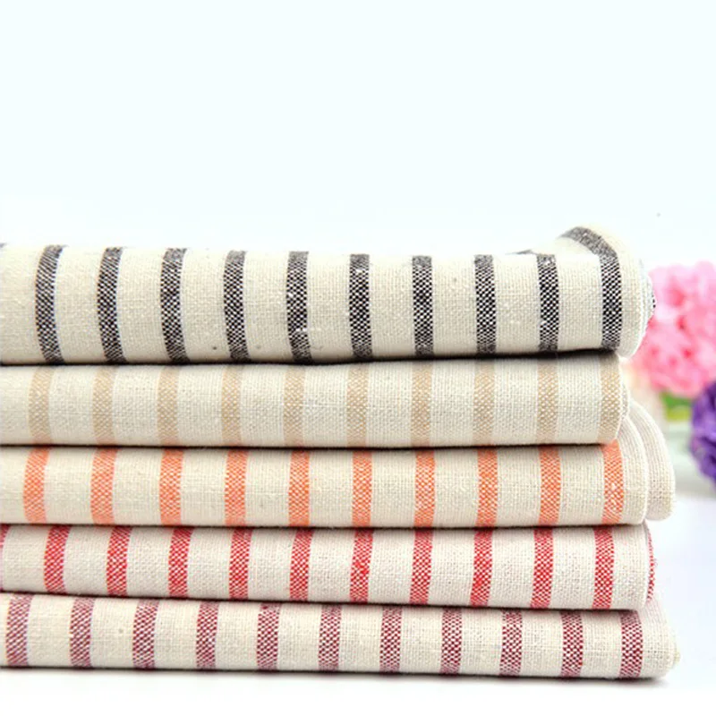 Оптовая продажа натуральные экологически чистые полосатые тканые легкие 100% льняные хлопчатобумажные ткани для женщин Изготовление платьев