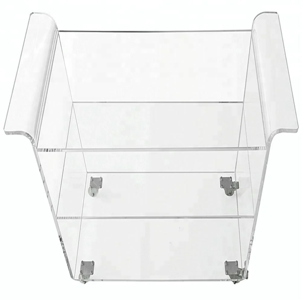 Прозрачный акриловый барный тележка на колесах 3-х уровневая Lucite Rolling тележка для напитков из акрила для волочения
