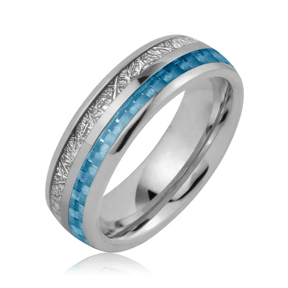 Синее кольцо из углеродного волокна и метеорита