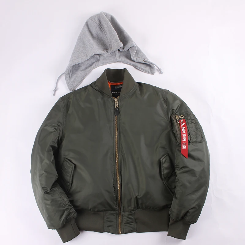 Wholesale ma1 casual hooded green plain bomber jacket men