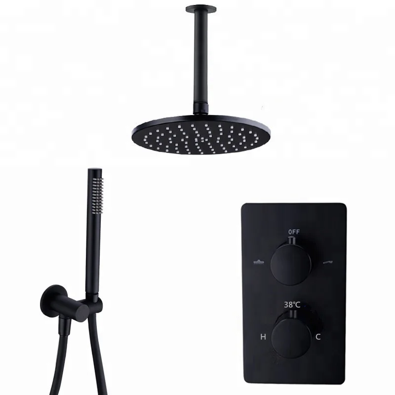 Brass Black Shower Faucets 8-12 Inch Bathroom Shower Diverter 2&3 Ways Thermostatic Valve Shower System