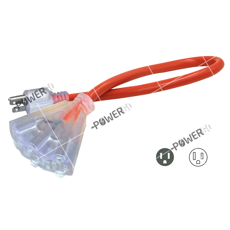 Outdoor Extension Cord With Triple Tap LED Light Lit end 12AWG/3C SJTW 100FT Power Cable Cord