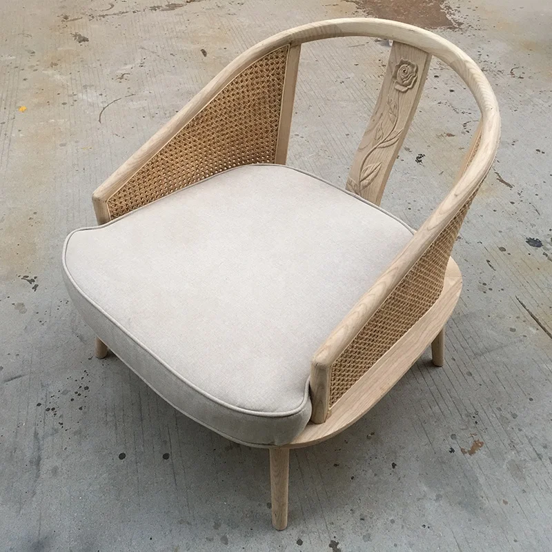 Top Sale Wooden Hand carved Chair Leisure Sofa  Rattan Armchair