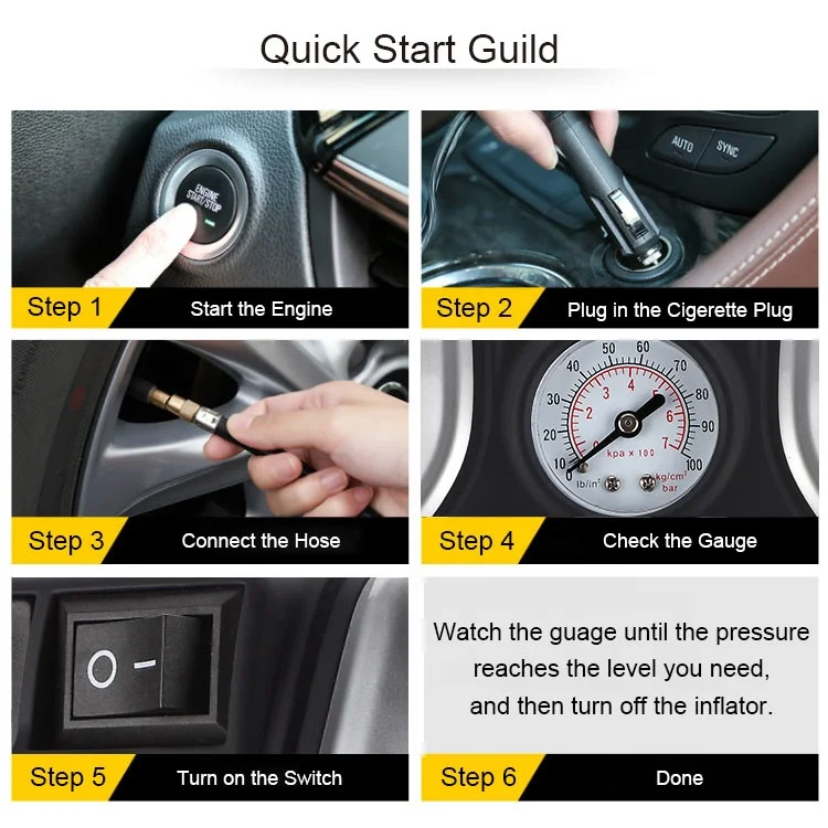 DC 12volt portable pointer gauge one cylinder tyre inflator air compressor