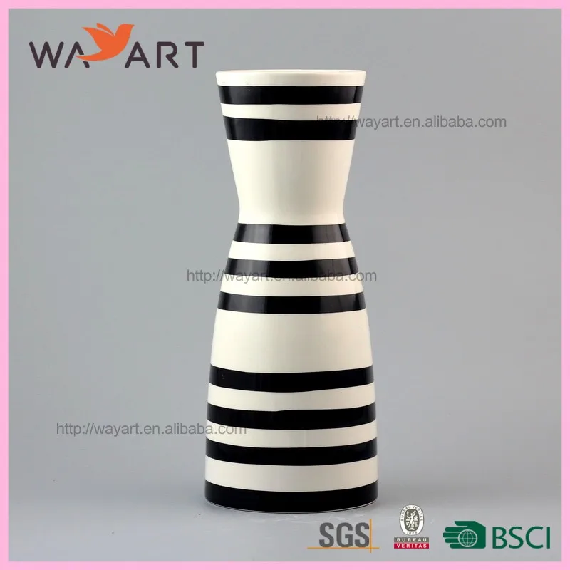 Hourglass Shape Zebra Stripes Tall Ceramic Vase For Home Decor