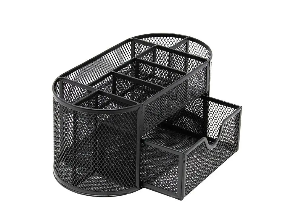 Mesh table Pen Holder 9 components Black With Drawer Office School Desk Stationery Organizer