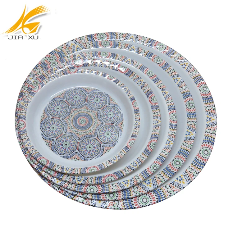 2017 home decoration 17.5 inch melamine  tray wavy large round dinnerware serving tray