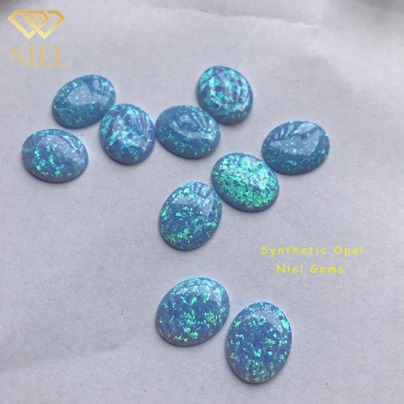 Hot sale 8x10mm synthetic fire blue opal cabochon lab created stone price per gram for necklace or bracelet