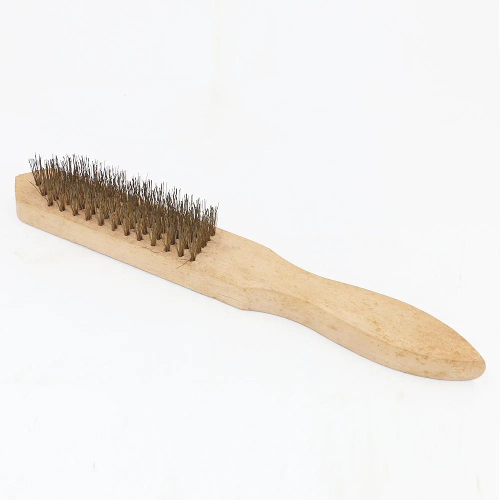 Copper plated wire brush with wooden handle