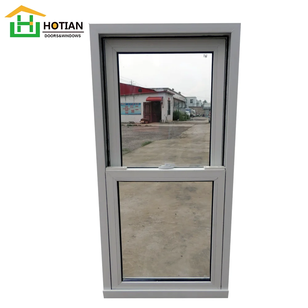 UPVC Hung Windows American Style PVC Hung Double Temper Glass Glaze Hurricane Windows