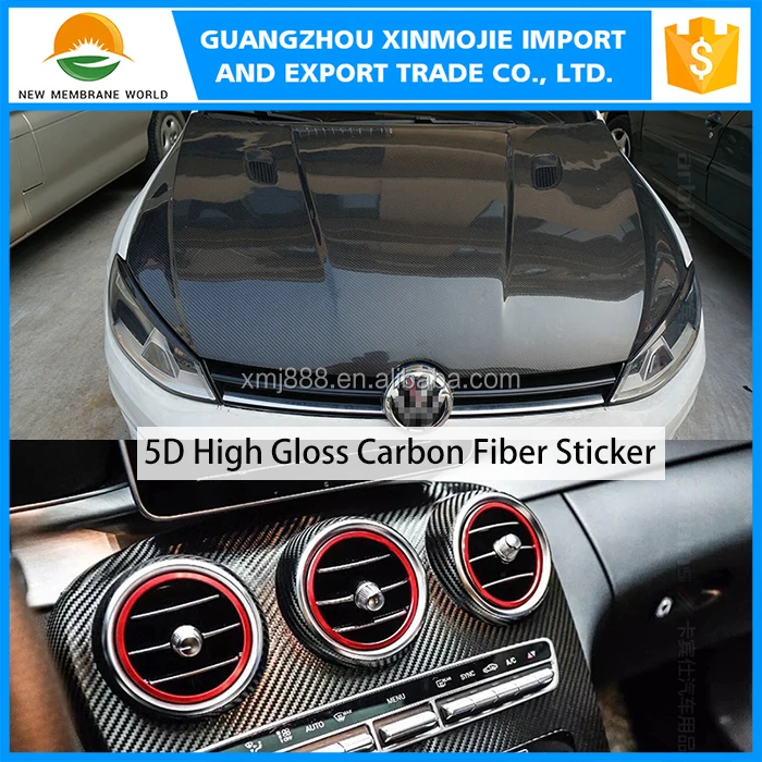 Super Glossy Black Car Wrap Carbon Fiber 5D Car Cover Vinyl Film