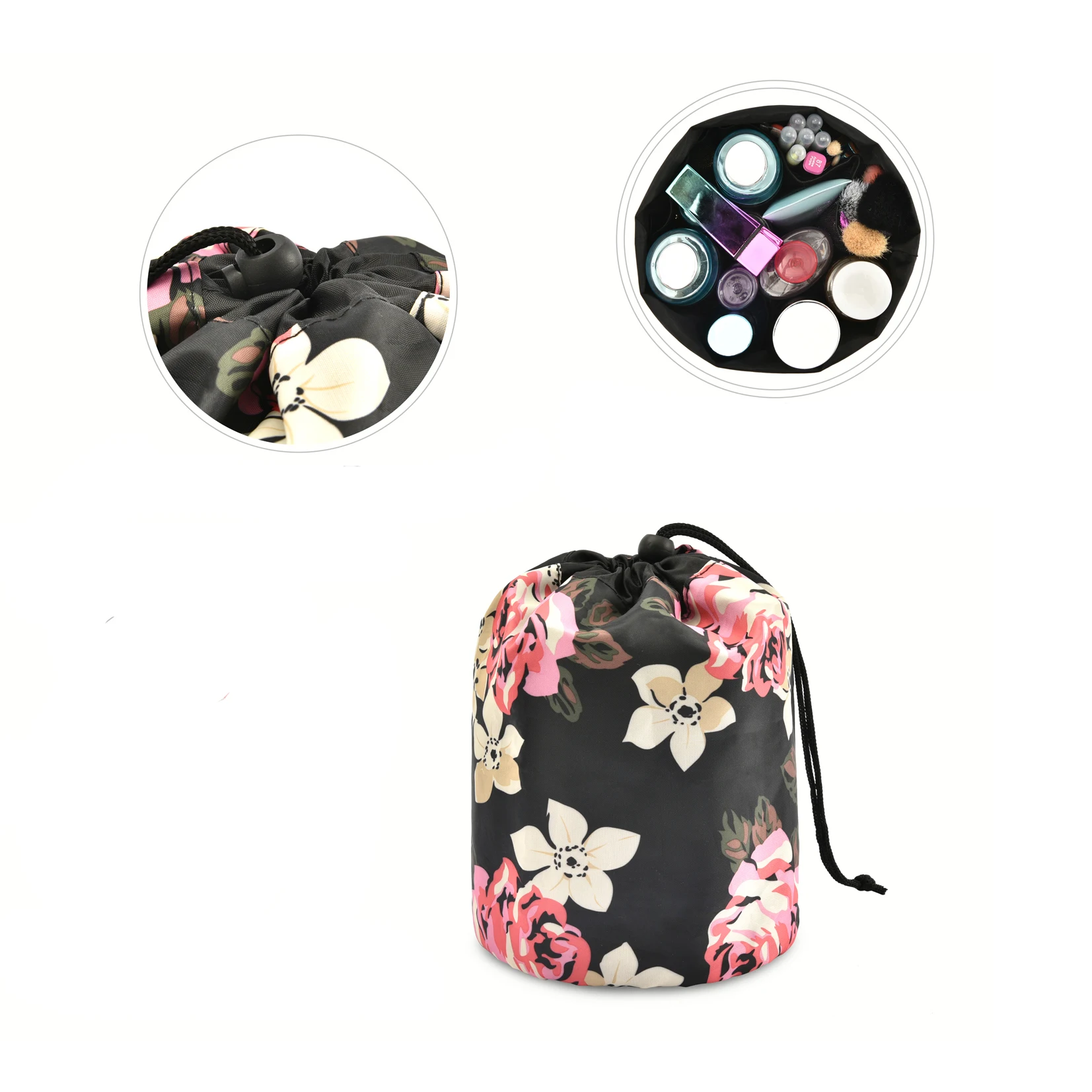 Lokass Soft Lazy Travel  Round Drawstring Makeup Pouch Round Cosmetic Bag For Women Girls