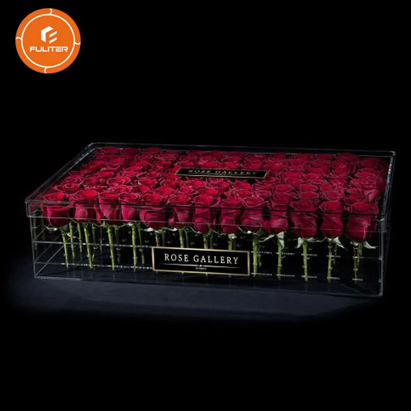 Custom 12 Holes Acrylic Flower Box Clear Transparent Rectangular Acrylic Flower Box With Ribbon