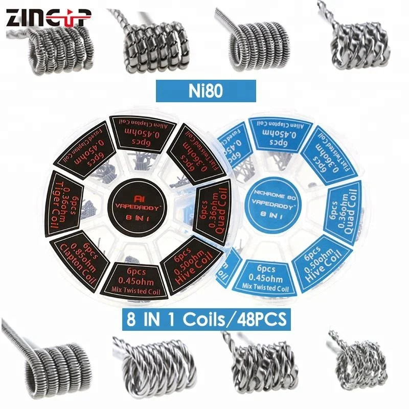 China A1/Ni 80 Prebuilt Coil Kit 8 in 1 Vape Fancy Clapton/Tiger/Twisted/Hive Coils Heating Wire