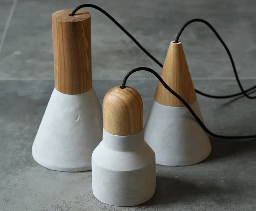 China Modern Design Hanging Cement Lights Decorative Ceiling Light Cement Pendant Lamps with Wooden Base