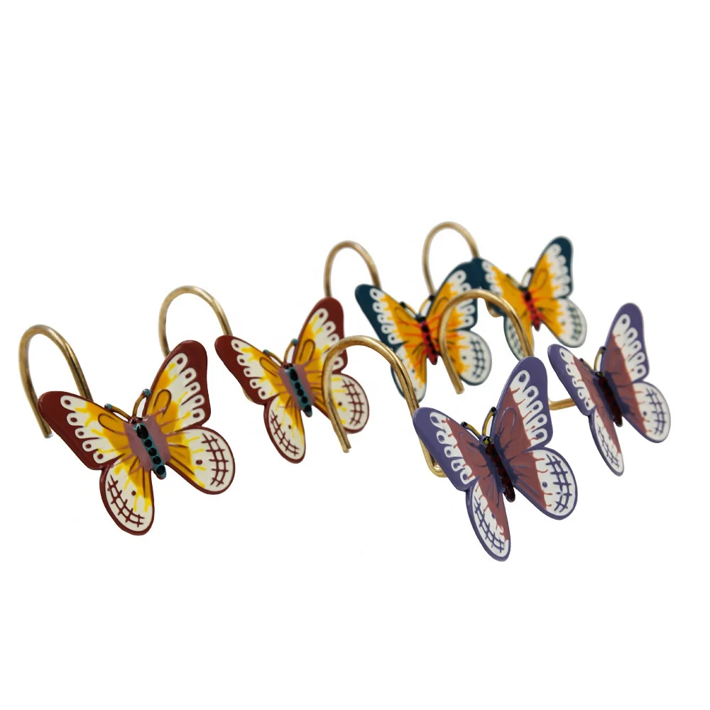 Best Seller Brass Gold Polished Chrome Heavy Duty Stainless Steel Metal Shower Curtain Rings Double with Hooks