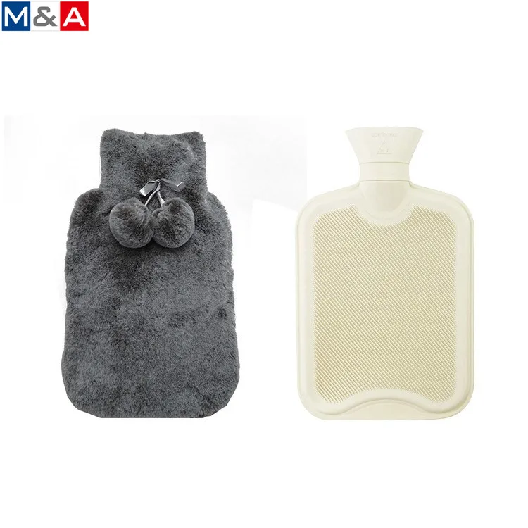 
Good quality rubber hot water bottles warm bag brown plush cover with pompom 