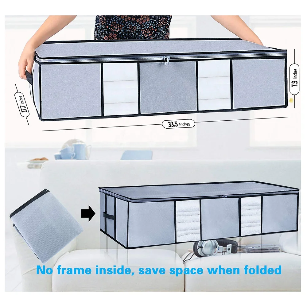 Large Foldable Underbed Storage Bags Organizer Enhanced Zipper Strengthened Handles Comfortable Blankets Space-Saving Clothes