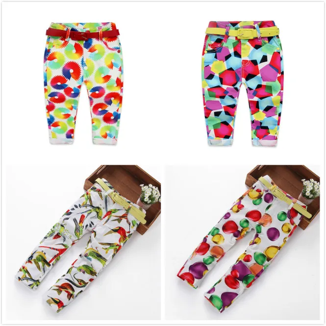 
Retail Autumn Children Girls Straight Pants Birds Diamond Print 