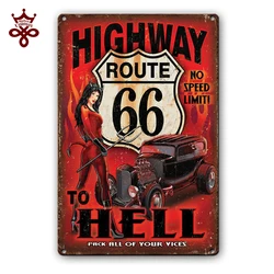 US Route 66 Printed Art Poster Bar Pub Club Home Decorative Retro Wall Stickers Antique Metal Tin Signs