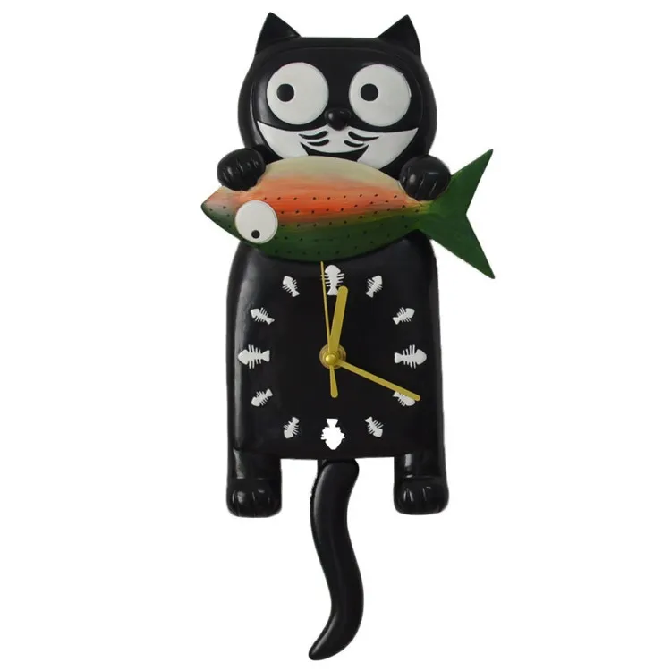 Hot Sale Personalized Handmade  Black Cat Wall Clock