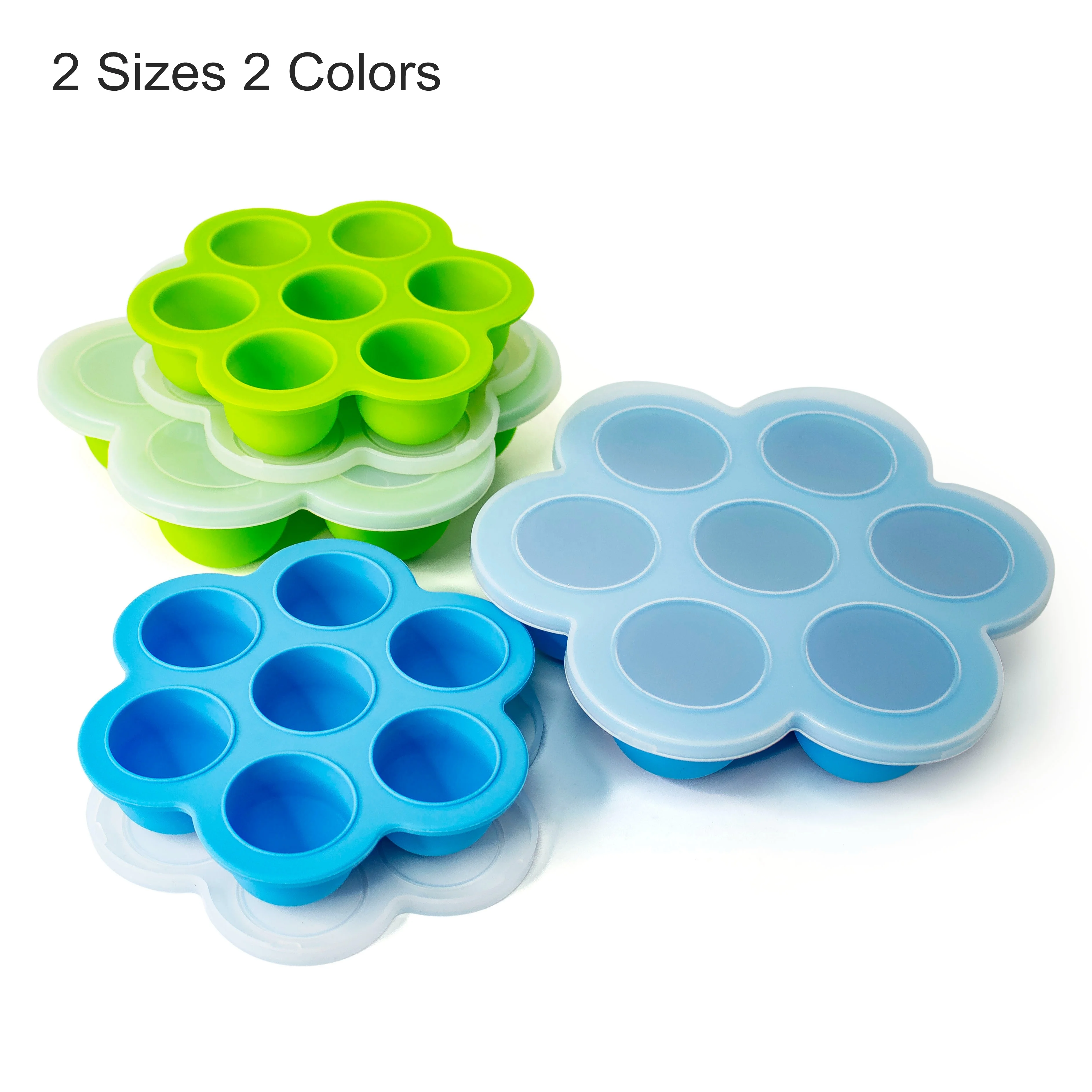 Cookware Reusable Stocked Large 7 Grids Silicone Baby Food Container Egg Steamer Ice Cube Tray with Lid