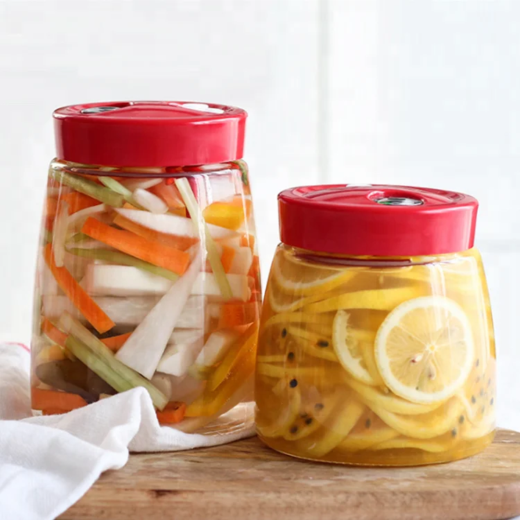 Clear lead-free kitchen food storage glass fermentation jar with plastic lid