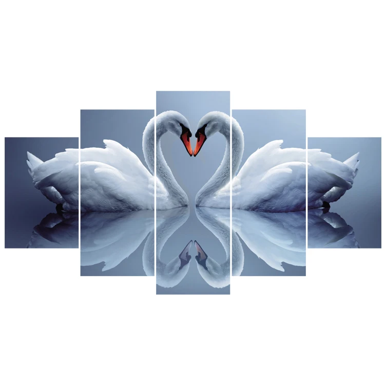 Beautiful loving white geese 5 pieces home goods wall art canvas painting