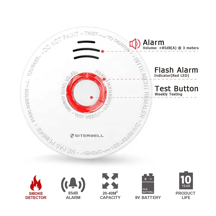 Manufacture UL 9V Battery Operated 10 Years Photoelectric Cigarette Flash Smoke Detector