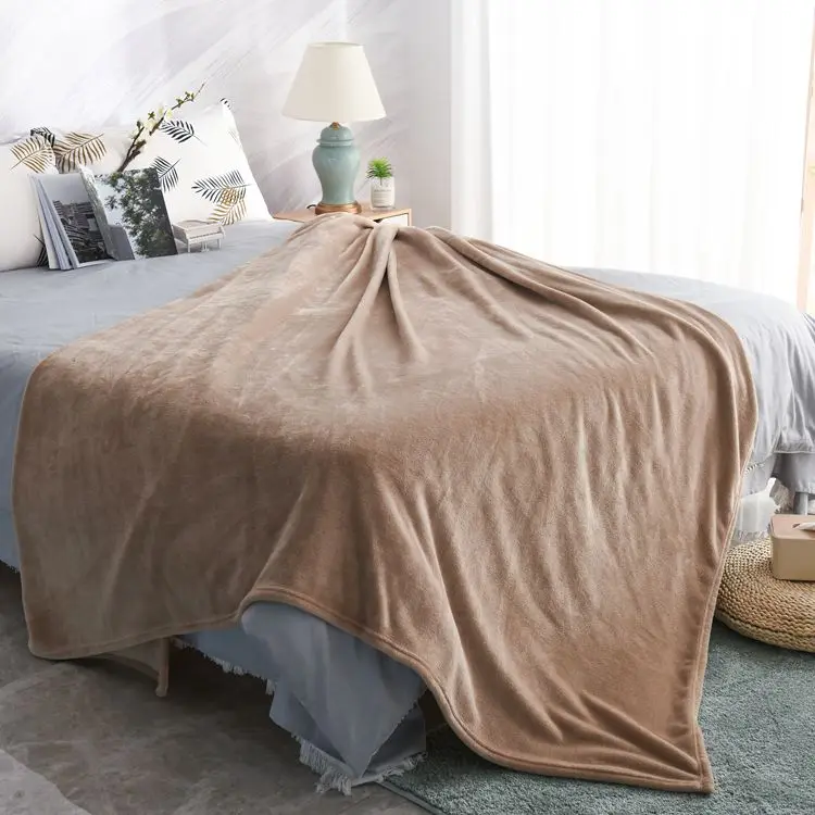 King Size Taupe Beige Super Soft Solid Knitted Coral Fleece Flannel Blanket