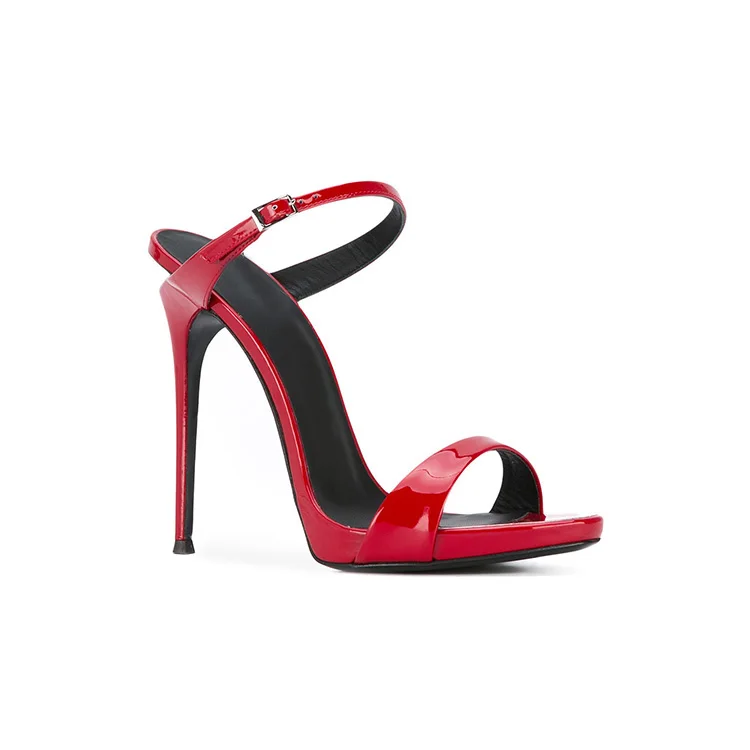 High heel leather red simple sandals for ladies and women 2018