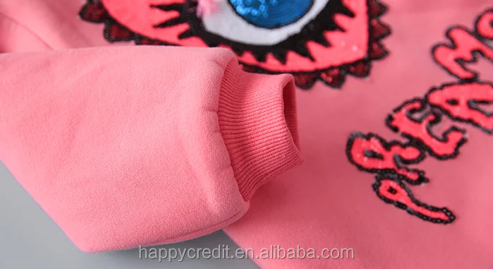 
Long Sleeve Sequin Eye 100% Cotton Soft Fleece Pullover Kids Custom Hoodies in Pink 