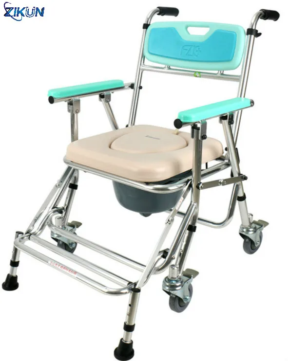 
Aluminum Folding Toliet Bathroom Wheelchair with 4 wheels commode chair for disabled 