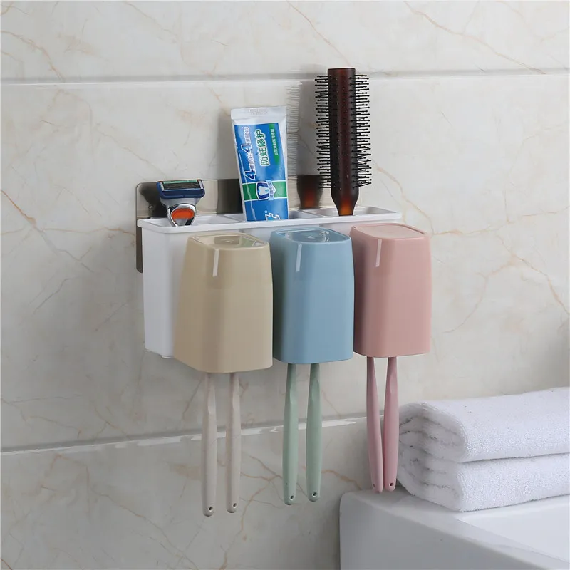 Hot Selling Modern Family  Bathroom Accessories Plastic Toothbrush Toothpaste Holder Set With Storage Rack