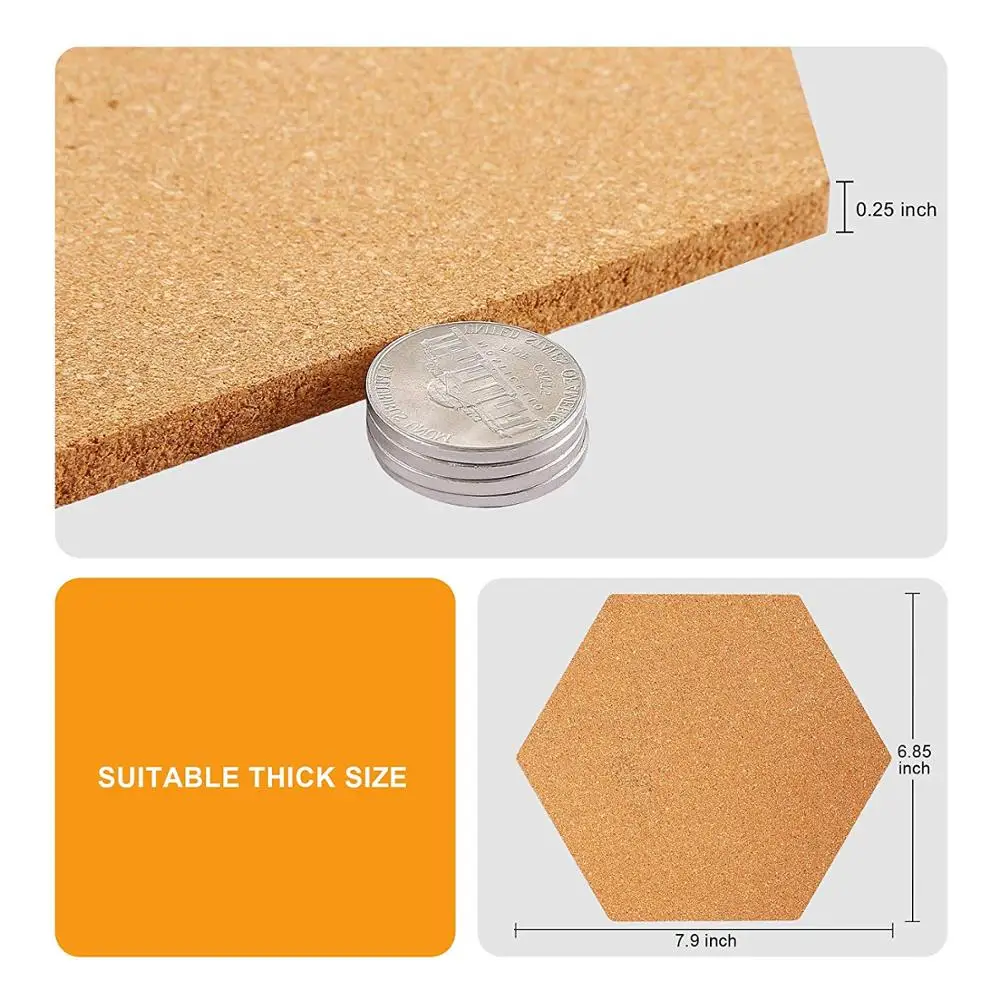 
Mini Hexagon Wall Bulletin Cork Board with Full Sticky Back 
