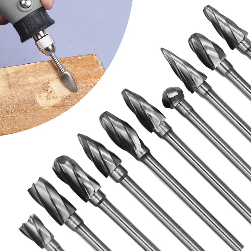 10pcs Tungsten Carbide Rotary Burr SET 3mm Shank Fit Dremel Tools For Dreme Accessories Rotary Files DIY Woodworking Carving