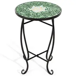 Green Round Plant Stand Steel Scheme Garden Decor Display Accent Table