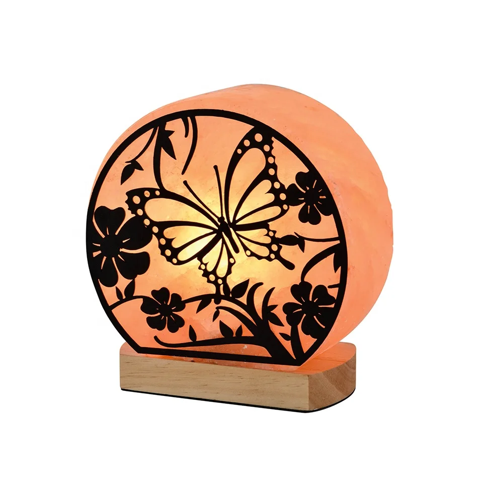 CE Listed Round Shape Salt Lamp With Butterfly Logo
