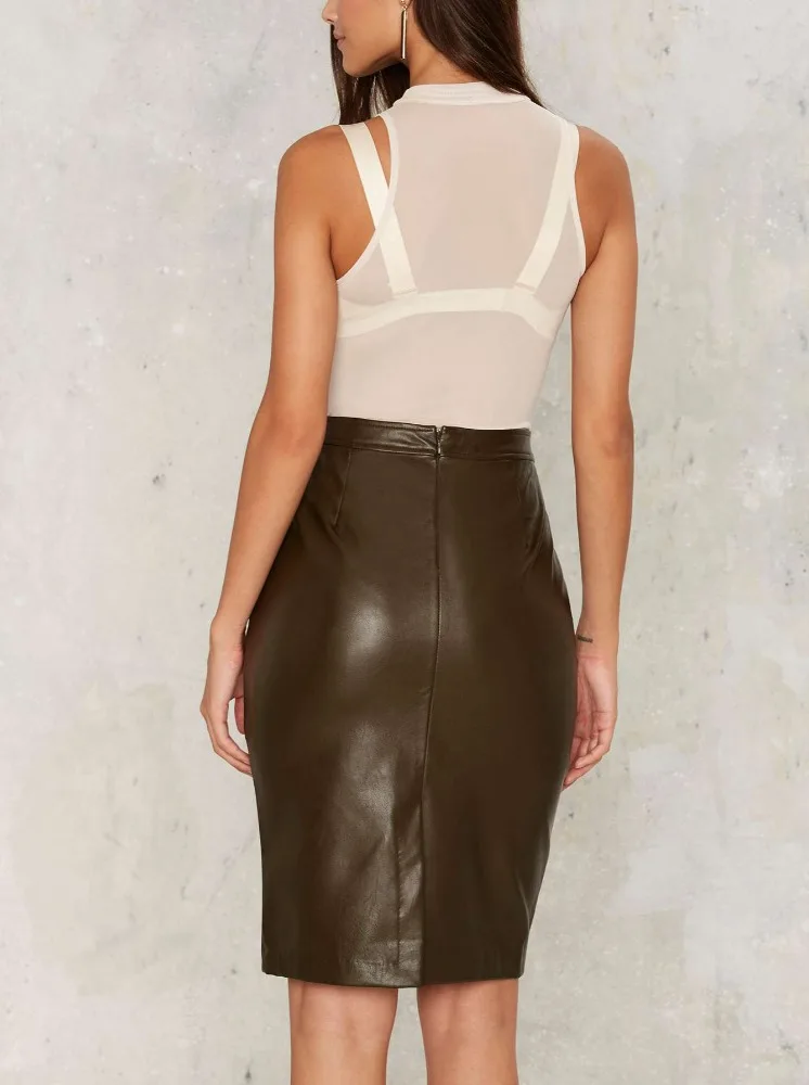 Новая Мода Горячая Распродажа женская элегантная тонкая узкая кожаная юбка высокого качества коричневая