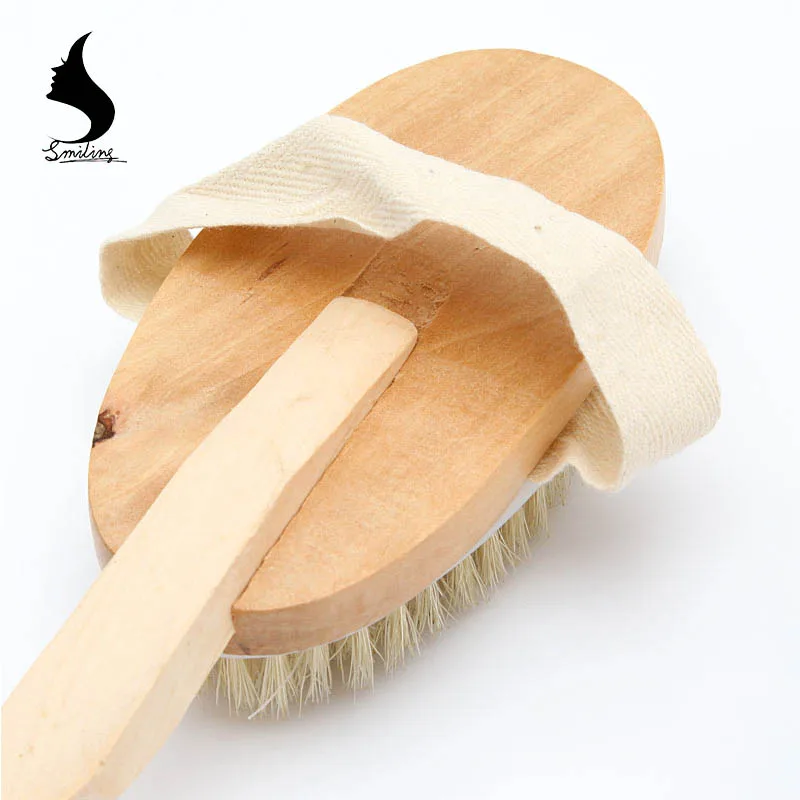 
Wooden Handle Natural Bristle Bath Shower Dry Human Body Scrub SPA Massage Cuticle Remove Brush 