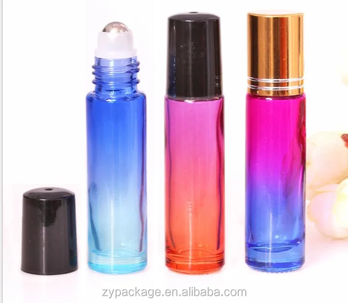 Empty 10 ml gradient color roll on bottle 10 ml Ombre Roller Ball Bottles for Perfume essential oils