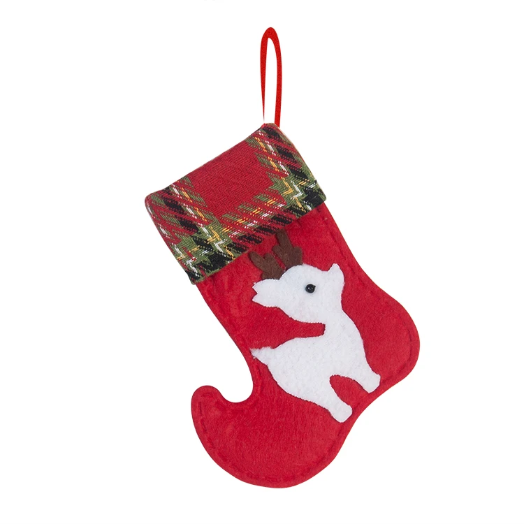 6 Inch Good Selling Machine Made Reindeer Sock Stocking Shape Christmas Decoration Felt Christmas Ornaments Tree Hanging